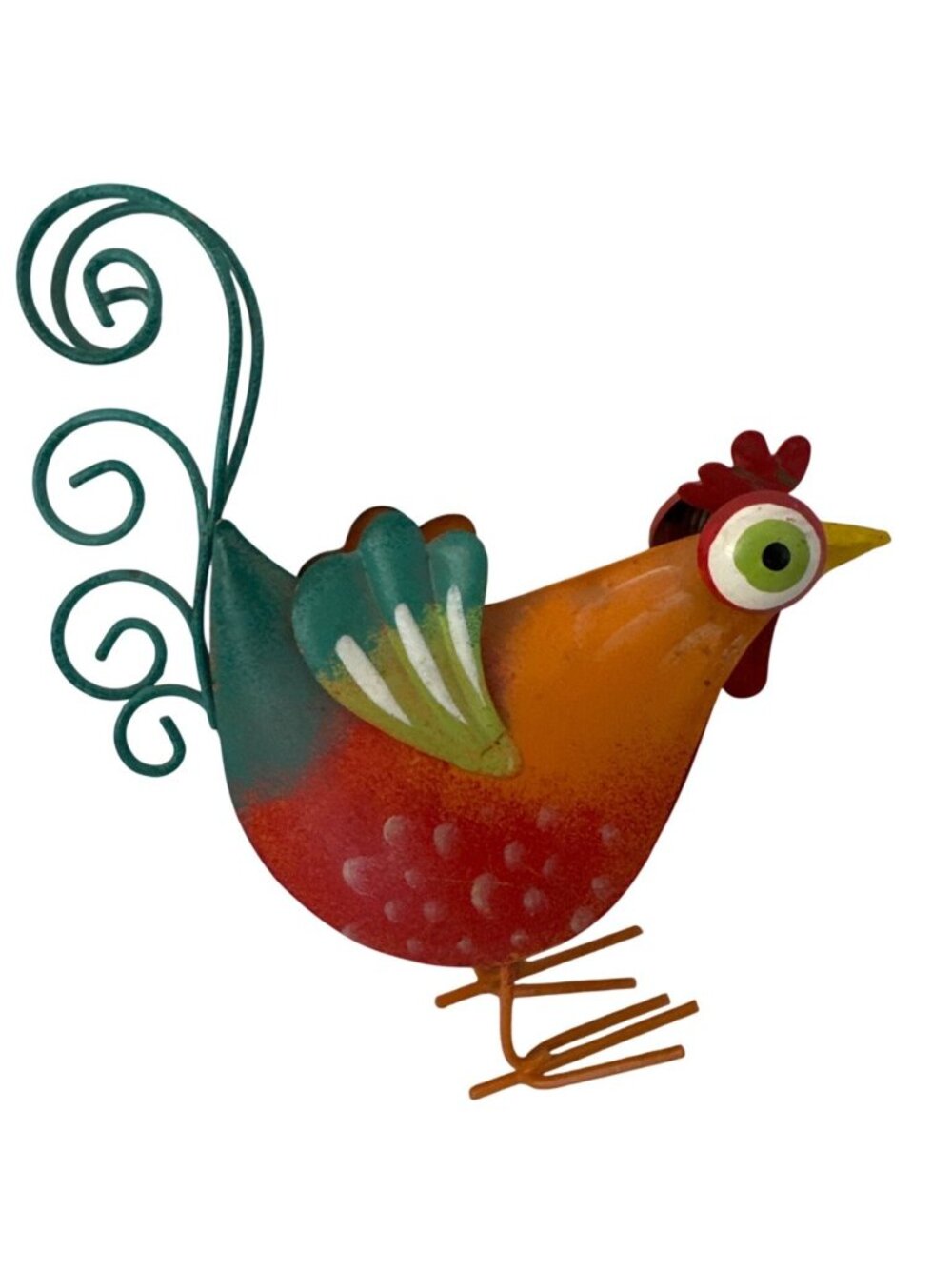 Rooster Figurine Tabletop Decor Curled Tail 3.5 In Colorful Metal
